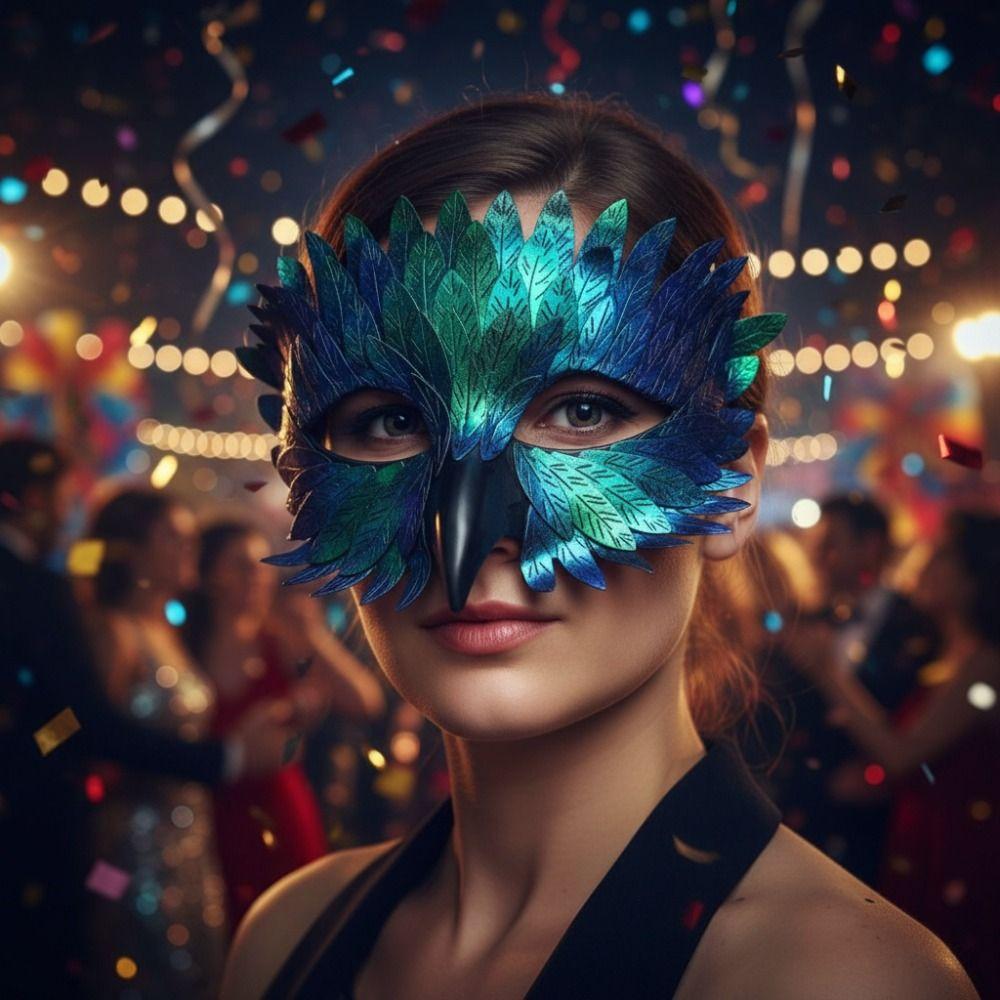 Pearlescent Bird Beak Eagle Mask Gradient Halloween Party Mask Universal Crow Feather Mask Gifts