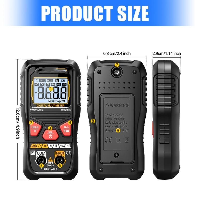 Auto Ranging Digital Multimeter with Live Wire Detection Backlit Screen Ergonomic Design Electric Measurement Device