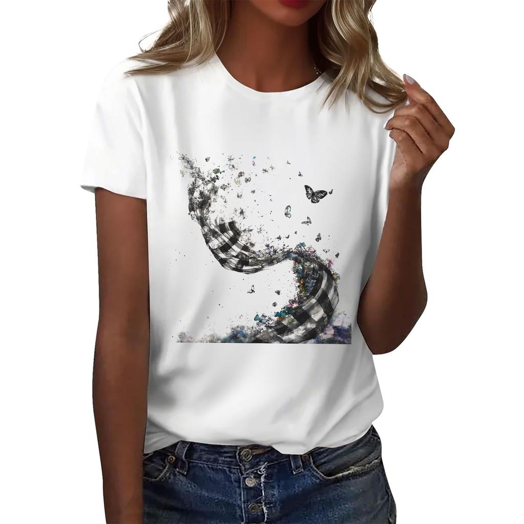 Women's Round Neck Casual Printed Short-sleeved T-shirt Top