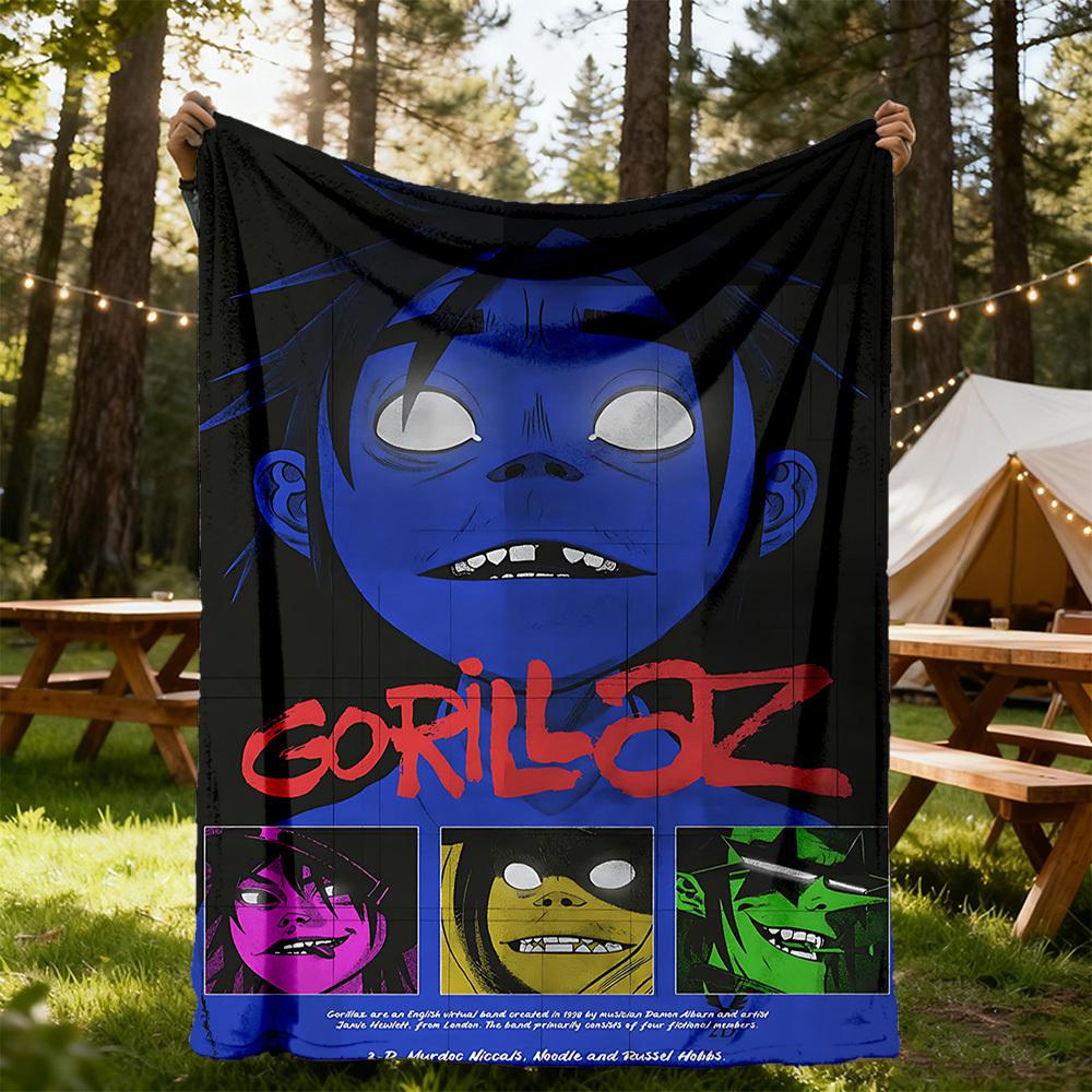 1pc Gorillaz Fictional Outdoor Blanket Lightweight Flannel, All-Season Use for Sofa, Bed, Travel, Camping, Living Room, Office, Couch076