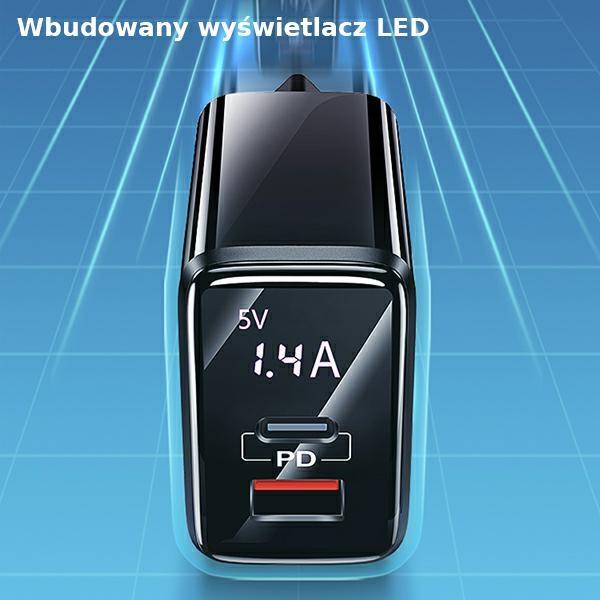 USAMS Lad. network. 1xUSB-C+1xUSB T40 20WLED (head only) PD3.0 +QC3.0 Fast Charging black/black CC133TC01 (US-CC133)