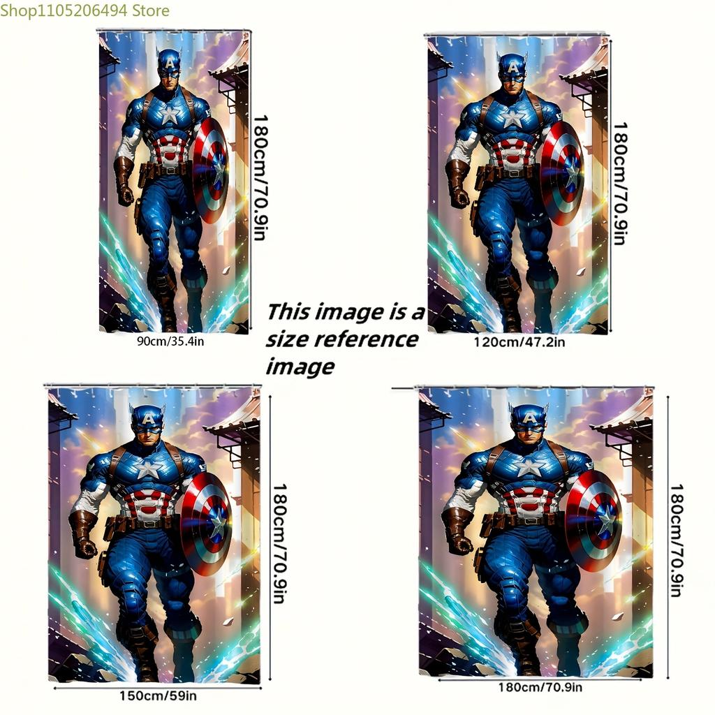 Marvel 1 шт. Печатная шторка для душа с дизайном щита Капитана Америки, Прочная, Идеально подходит для уютных домашних ванных комнат или гостевых ванн