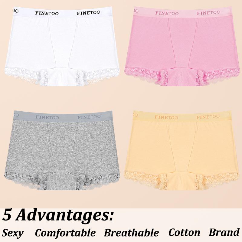 4Pcs Women's Lace Panties Cotton Boxer Briefs Seamless Sports Boxers Underwear Female Briefs Lingerie Intimate Underpant