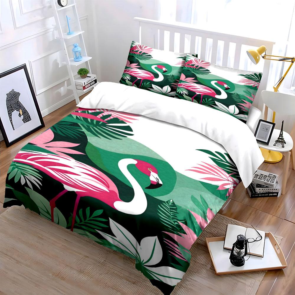 Pink flamingos with leaves. Bedding sets Duvet cover sets Duvet covers Pillowcases(1*Duvet Cover 2*Pillowcases without duvet insert)