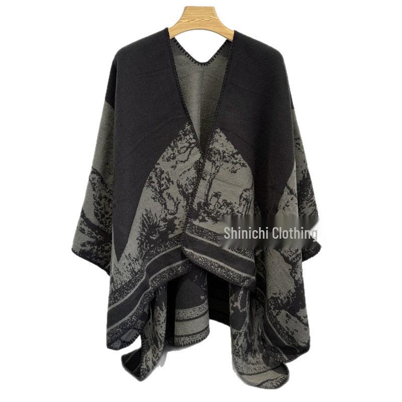 Refined Ethnic Style Women's Imitation Cashmere Cloak and Scarf for Autumn/Winter
