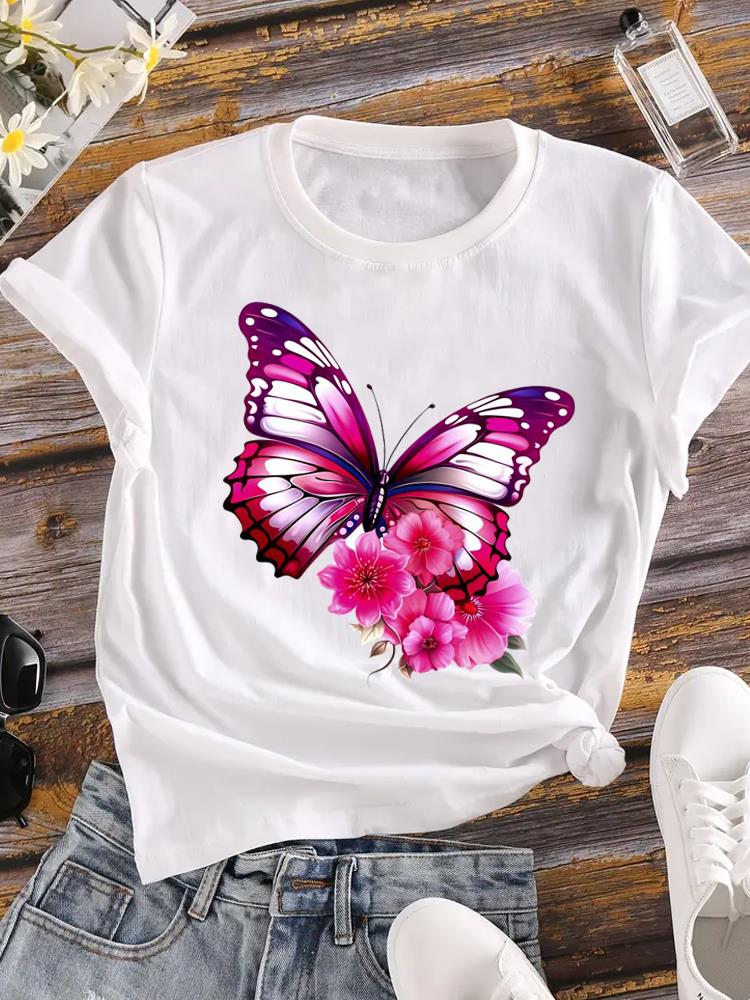 (Азиатский размер) Милая женская футболка с цветочным принтом, повседневная футболка с коротким рукавом и цветочным принтом, модные женские футболки с графическим принтом