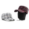 Oversized linen square check military cap