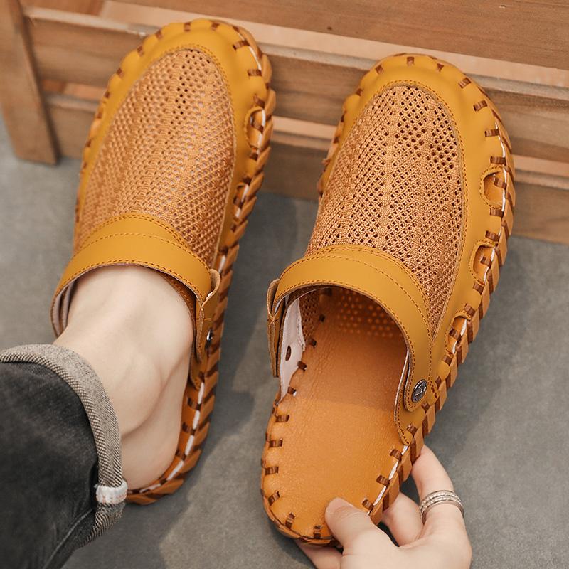 Летние Новые Сетчатые Ажурные Дышащие Двухсторонние Мягкие Сандалии Мужская Повседневная Обувь 46 Большого Размера Легкие Водные Туфли