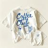 Soft Cotton Casual Tops Aesthetic Coffee Club Handwritten Font Print Front And Back Coffee Cup Pattern Loose Tshirt For Wear