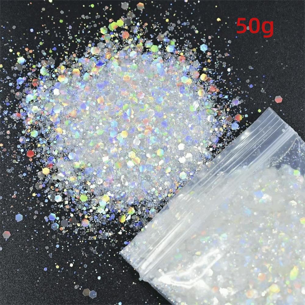 50G Holographic Nail Diamond Glitter Sequins Hexagon Holographic Glitter Polish Decoration