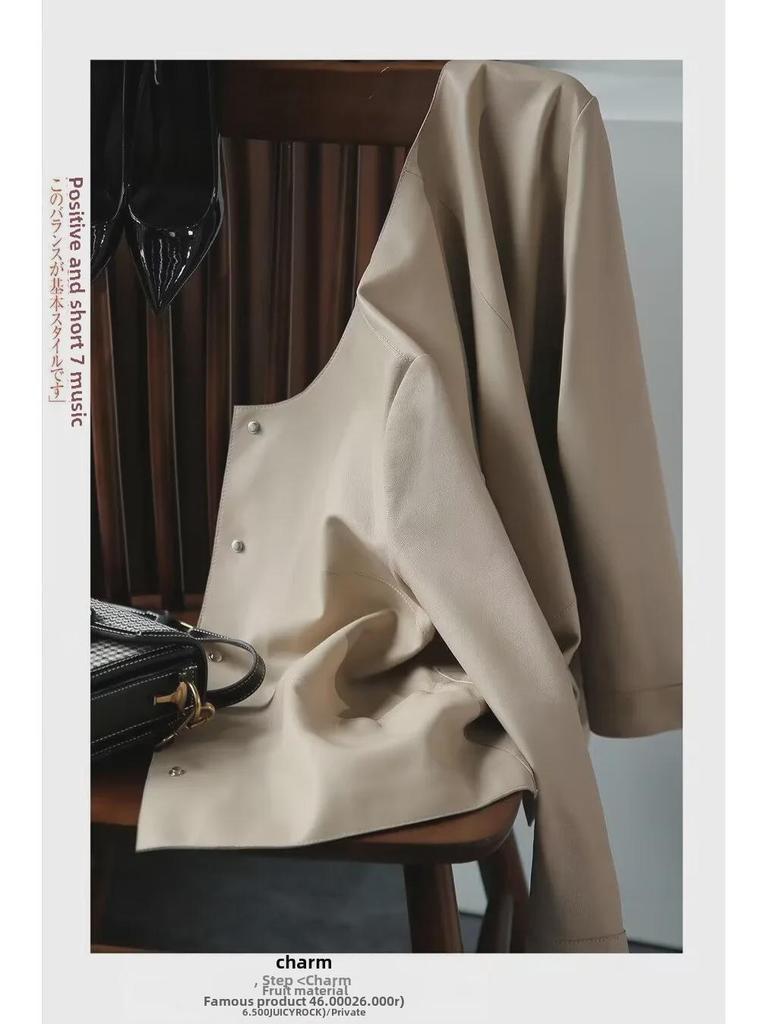 Стильная женская тонкая кожаная куртка осень/зима 2023 года с бархатом, высококачественная повседневная верхняя одежда большого размера