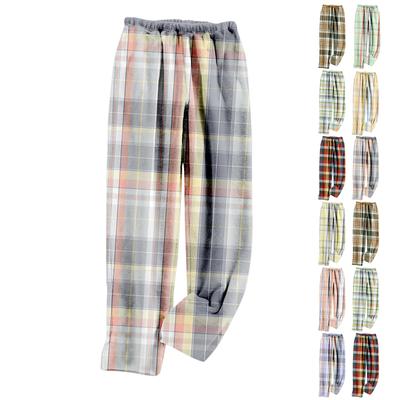 Женские пижамные штаны, плюшевые пижамные штаны с мягкой эластичной талией, клетчатые штаны с 2 карманами