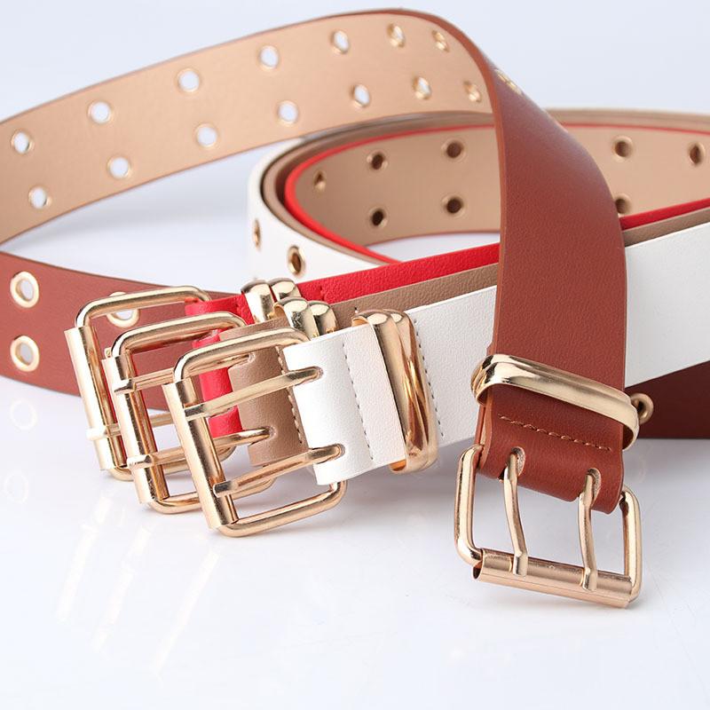 Trendy Pu Designer Belt With Hollow Geometric Details For Female Street Fashion