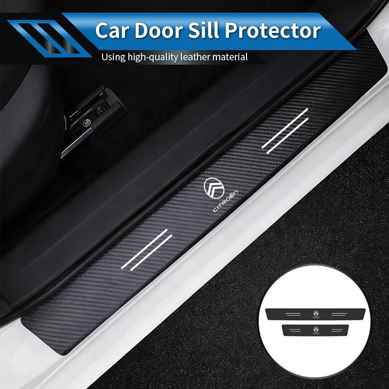 AQP4 4PCS Car Door Sill Protective Sticker Carbon Fiber Door Sill Accessory For Citroen C3 C4 C5 C1 C2 Berlingo Celysee Xsara Picasso