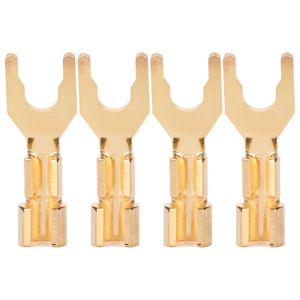 4PCS 45 Degree Fork Spade Speaker Connector Pure Copper Fork Speaker Wire Connector For Amplifiers