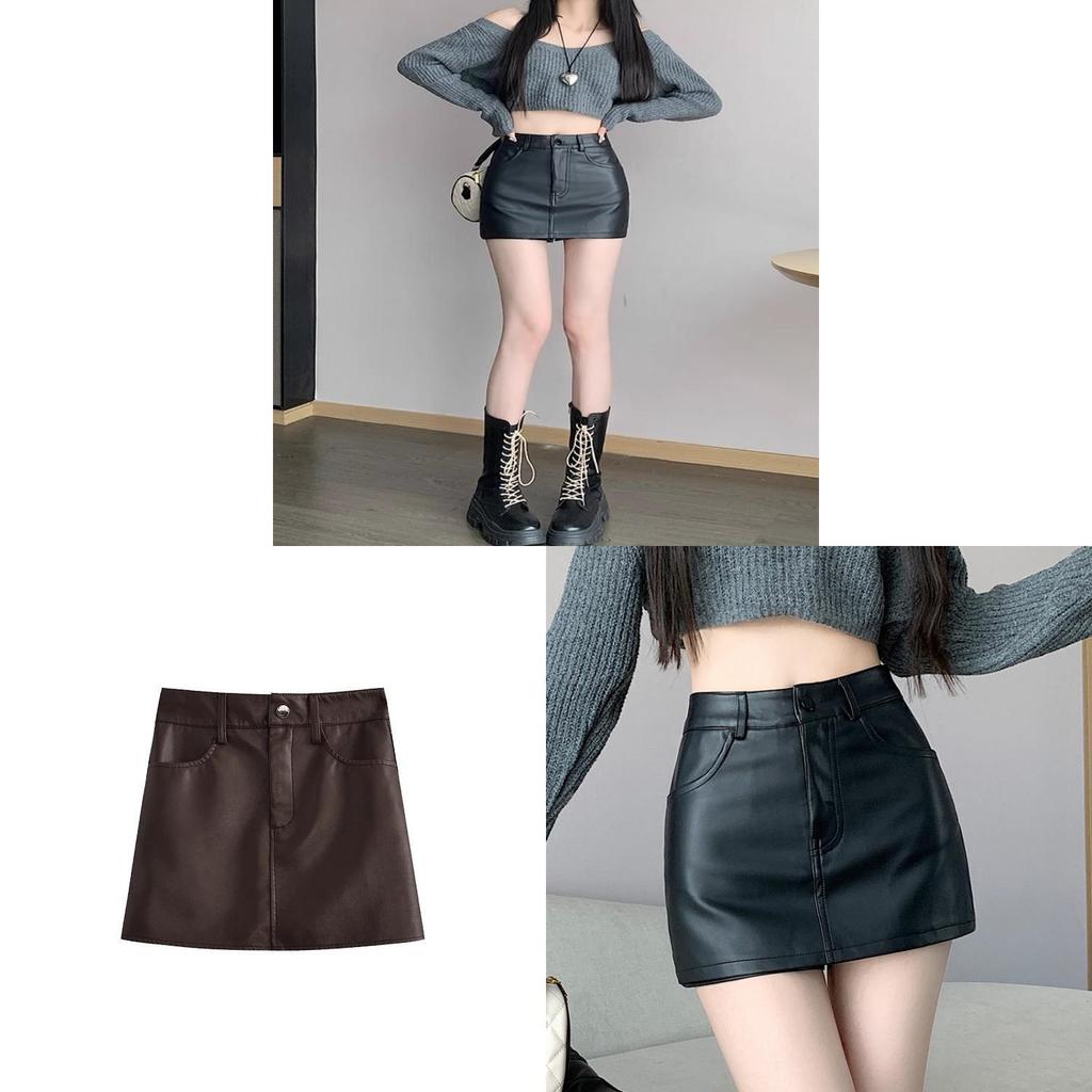 Streetwear Pu Mini Skirt With Zipper For Trendy Girls Spring