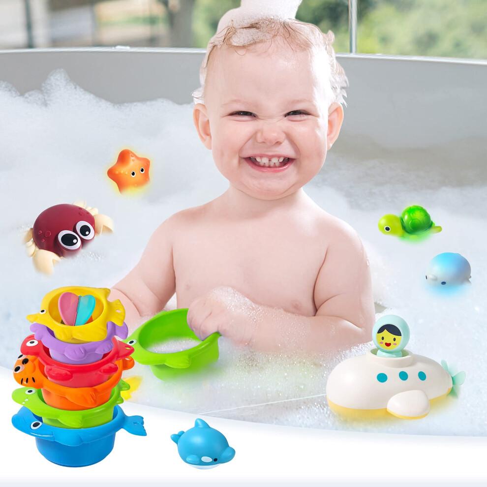PATIFEED Bath Toys Gifts for Age 3 4 5 6 7 8+ Years Old Kids Boys Girls Toddlers - Swim Pool Bathtub Tub Toys for Toddlers, Stacking Cup with Wind Up