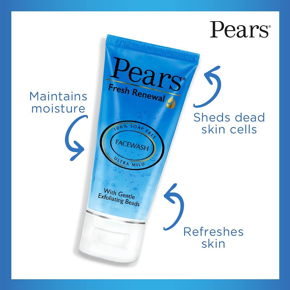 Pears Fresh Renewal Мягкое Ультра-Мягкое Ежедневное Очищающее Средство для Умывания|| Отшелушивает Кожу, Оставляя Охлаждающий Эффект|| Балансирует PH|| 100% Без Мыла|| 60 г