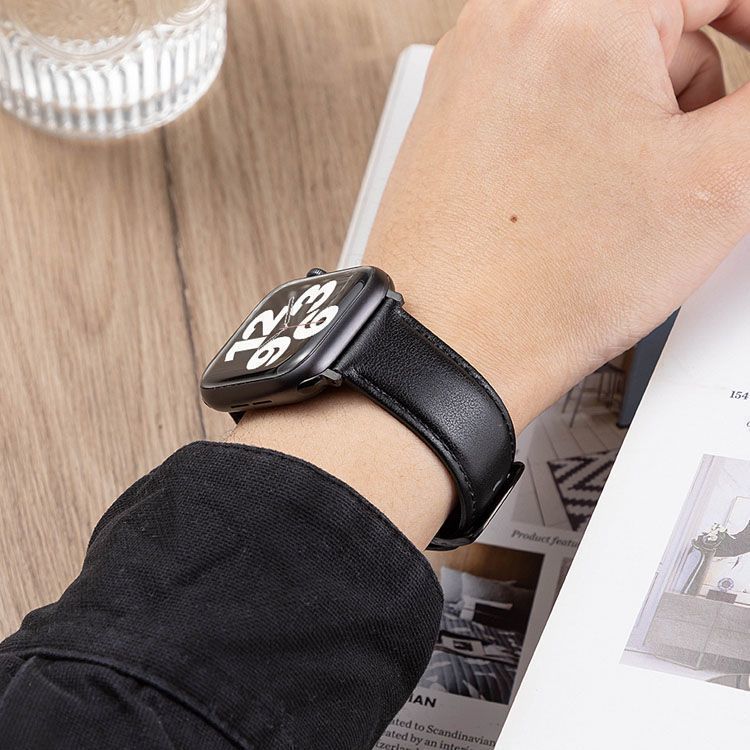 Ремешок из натуральной кожи для Apple Watch S10 - первый слой из воловьей кожи, прочный, квадратный ремешок для часов, бизнес-класса