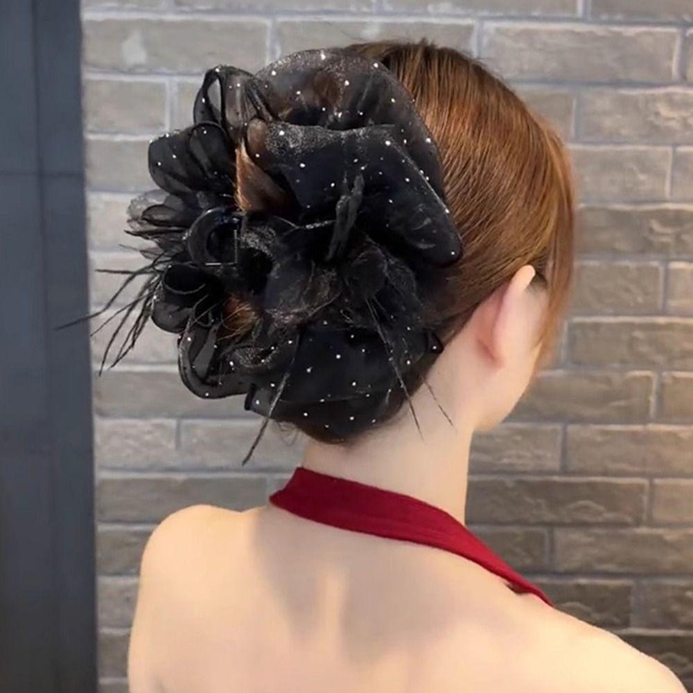 Кисточка Захват Клип Звездное Небо Перо Пузырь Акула Клип Элегантный Головной Убор Женщины