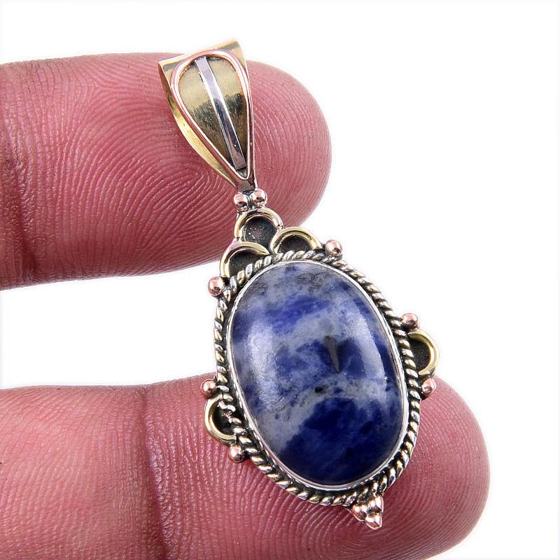 Подвеска из натурального содалита из стерлингового серебра 925 пробы в двух тонах 1,50 дюйма Y9W41