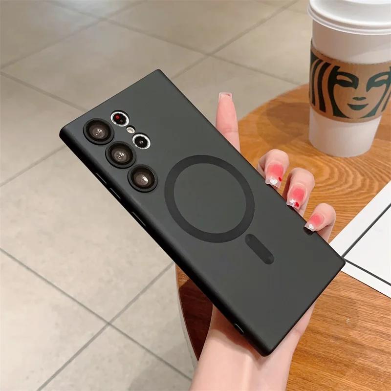 Для чехла Magsafe Wireless Charging Case для Samsung S24 S23 S22 S21 S20 S20FE S23FE Note 20 Ultra Plus TPU Soft Magnetic Back Cover