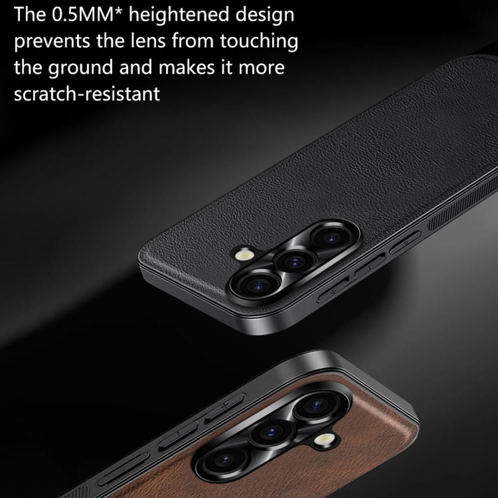 Чехол для Samsung Galaxy A56 5G PU+TPU+PC Задняя крышка телефона с металлическим ободком для объектива