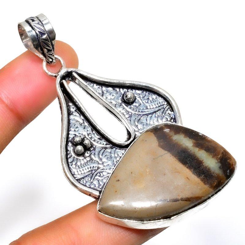 Septerian Stone Gemstone 925 Silver Plated Handmade Jewelry Pendant 2.46"