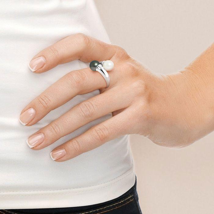 Bague - Pearls &amp; Colors - Perles de Culture 8-9 mm - Argent 925 - Rose Naturel - Bijou Femme