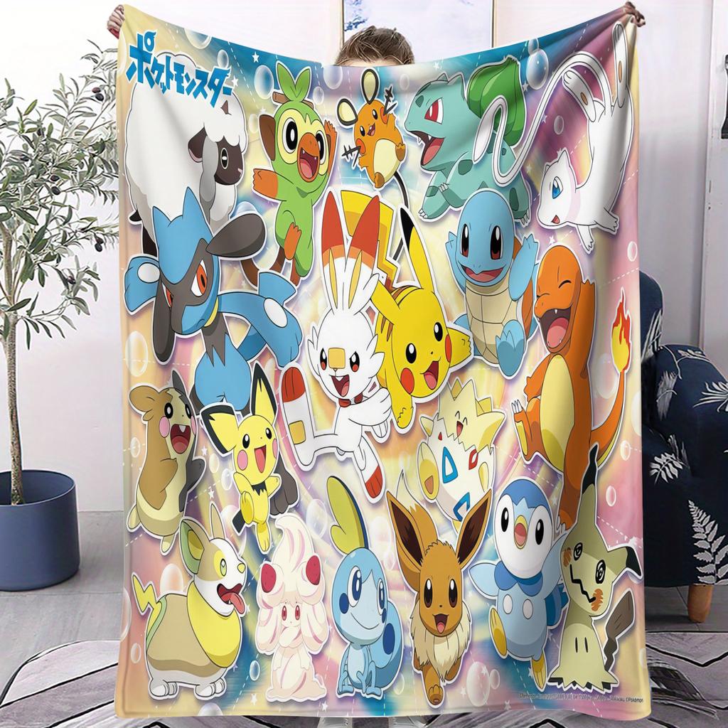 Hot Pokemon Printed Air Conditioning Blanket Soft Lightweight Small Cover For Beds Sofas Cars Offices Nap Fan Gift All Seasons