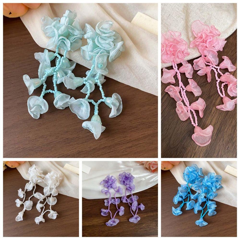 1 pair Bohemian Style Vacation Flower Eardrops with Beads Tassel Women Seaside Earrings Bride
