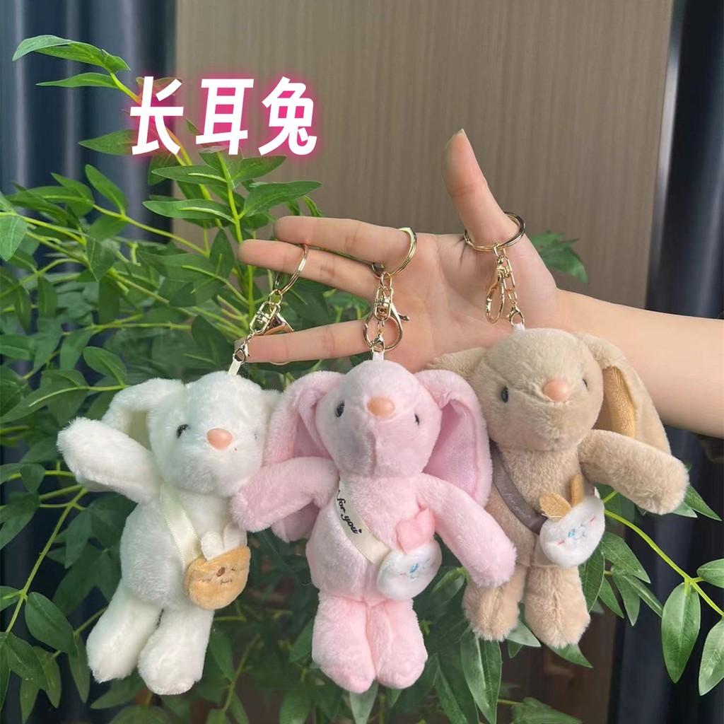 Longeared Delightful Bunny Plush Toy In Pink White And Brown For Keychain Stylish