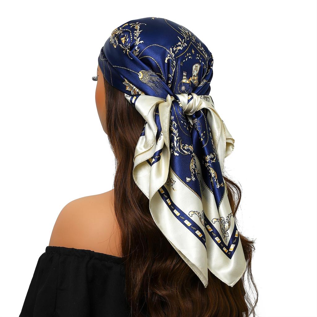 Head Scarf Women Luxury Brand Square 90*90cm Silk Foulard Satin Bandana Cheveux Soft Neckerchief Hijab Hair Scarves For Ladies