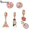 925 Sterling Silver Eiffel Tower Pendant Fit DIY Bracelet & Bangle Fine Jewelry Ladybug Bead Rose Gold Charms