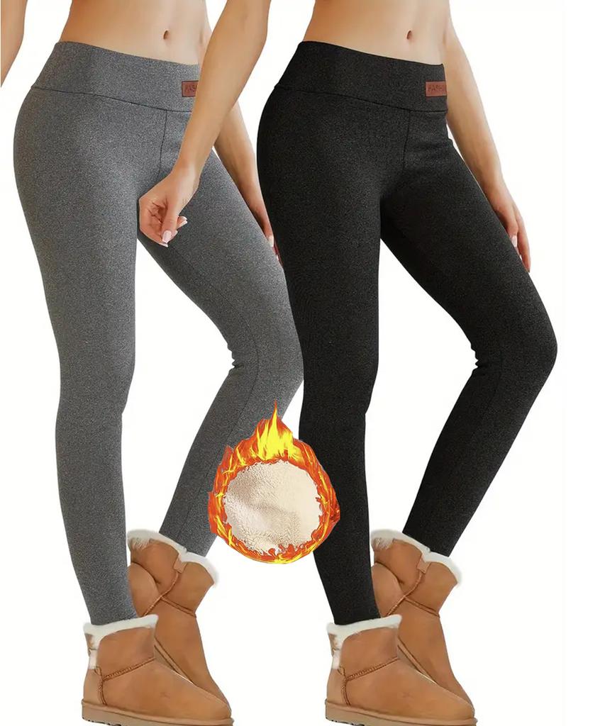 Fleece Lined Leggings Women - Thick Soft High Waisted Black Tummy Control Thermal Warm Velvet Pants for Cold Winter