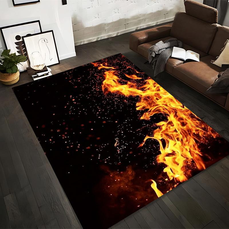 Fiery Flame Pattern Carpet with Black Background, Modern Room Decor Suitable for use as an anti-slip for living room bedroom sofas