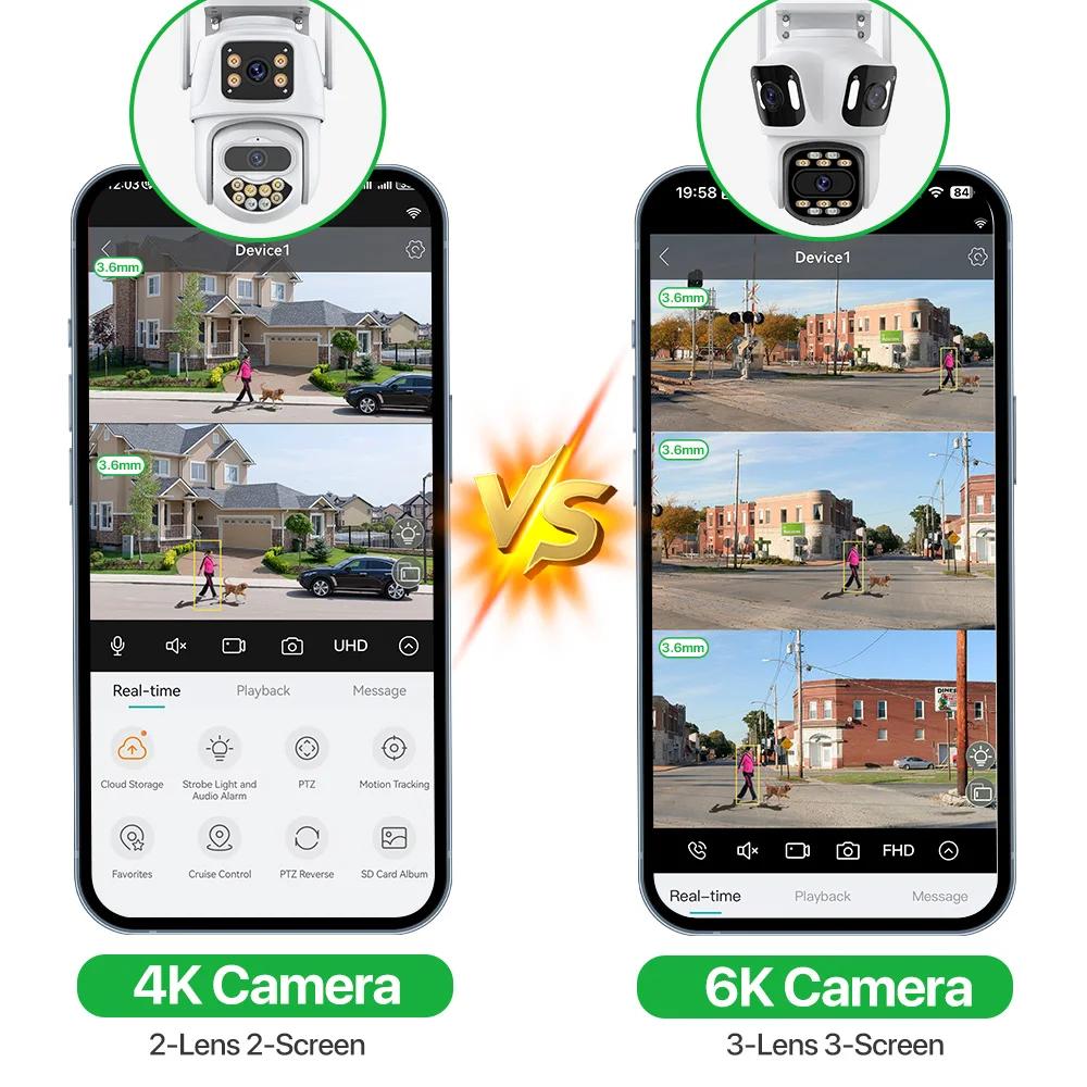 Три объектива, три экрана, Wi-Fi PTZ-камера, 6K 4K HD, уличная IP-камера с автоматическим отслеживанием, камера видеонаблюдения, камера видеонаблюдения P2P ICSEE