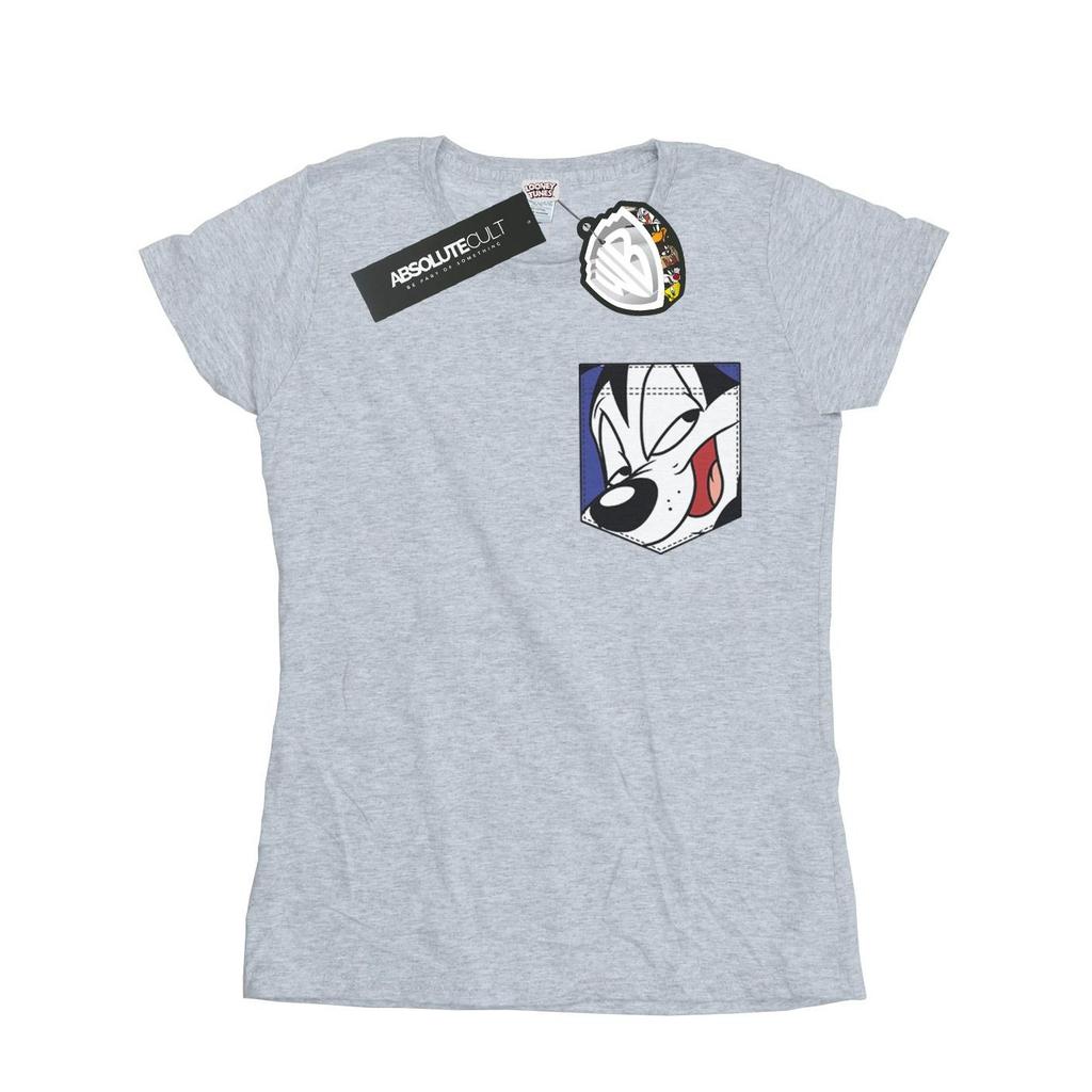 Looney Tunes Womens/Ladies Pepe Le Pew Face Faux Pocket Cotton T-Shirt