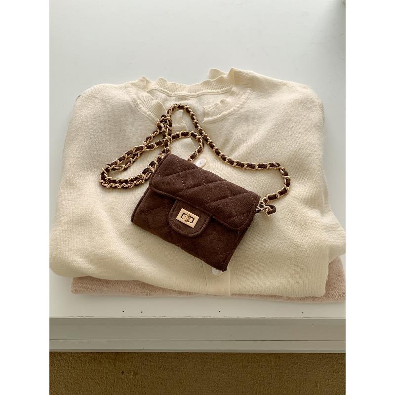 Autumn and Winter Mini Chain Bag Women's Suede New Small Square Bag Diamond Grid Retro Clamshell Messenger Bag