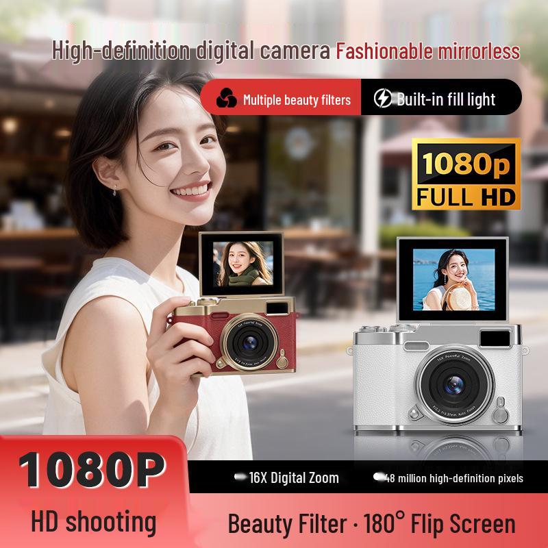 Retro Flip Screen Student Selfie HD Digital Camera Camcorder for Travel and Vlogs