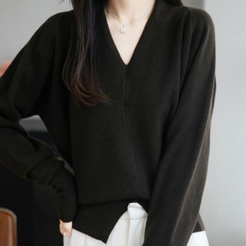 NaVaVa Women S SofT Plain SpliT Hem V Neck Long SleeVe KniT T ShirT Nk3351