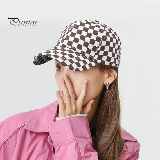 Unisex Baseball Hat Plaid Print Color Matching Long Brim Adjustable Ponytail Hole Anti-UV Sun Protection Outdoor Sport Peaked Cap