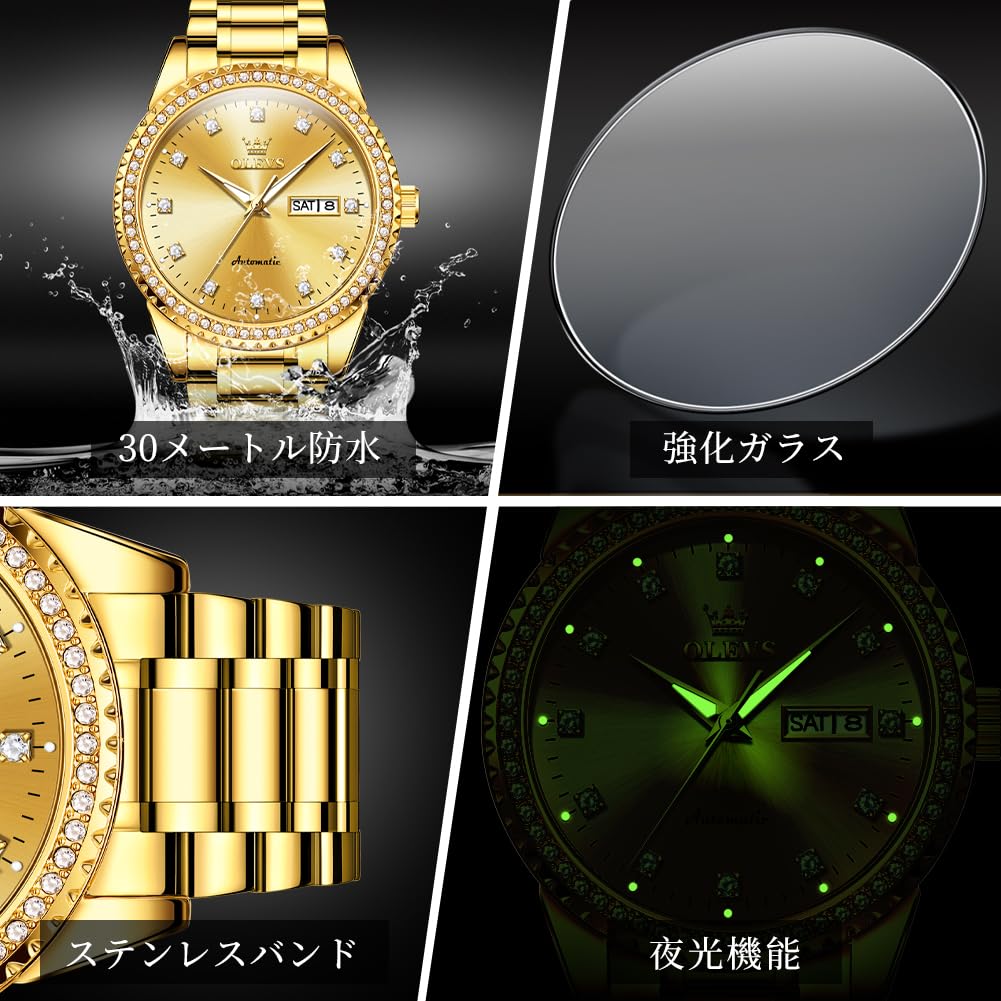 Женские часы OLEVS, механические, автоматические, симпатичные, наручные, женские часы, водонепроницаемые, светящиеся, бриллиантовые, сверкающие, женские часы с датой, женские часы, золото