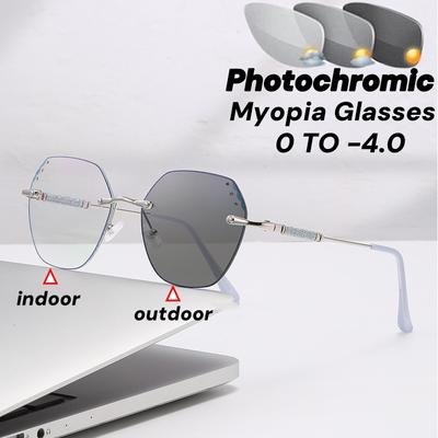 Новый тренд Бескаркасные очки с алмазной огранкой, мигающие, фотохромные, для близорукости, женские, оверсайз, солнцезащитные очки, блокирующие синий свет