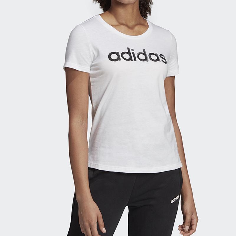 adidas Цветные блоки буквенный принт спортивная фитнес футболка с коротким рукавом женские топы белый EI4559