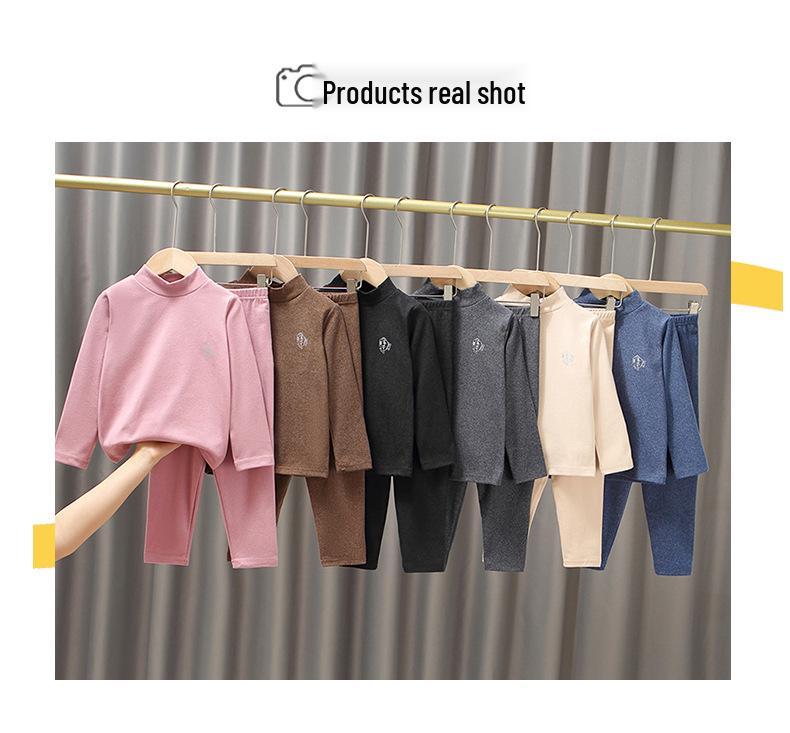 Детский комплект нижнего белья с начесом - Теплая однотонная осенне-зимняя пижама для мальчиков и девочек