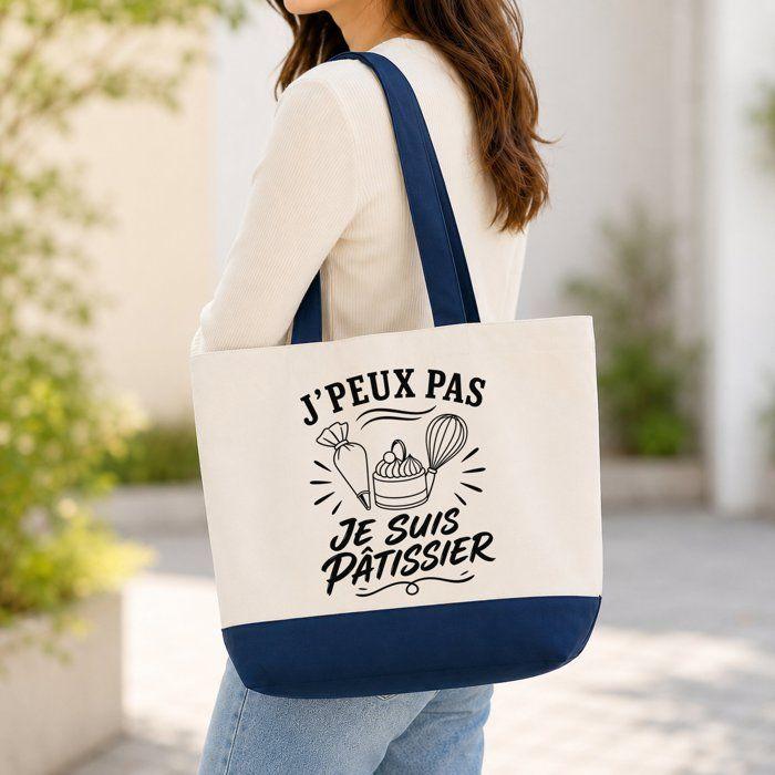 Sac de courses - PLANETEE - J’peux pas je suis Pâtissier - Coton 170 g/m² - 27 L (45×40×15 cm) - Illustration minimaliste