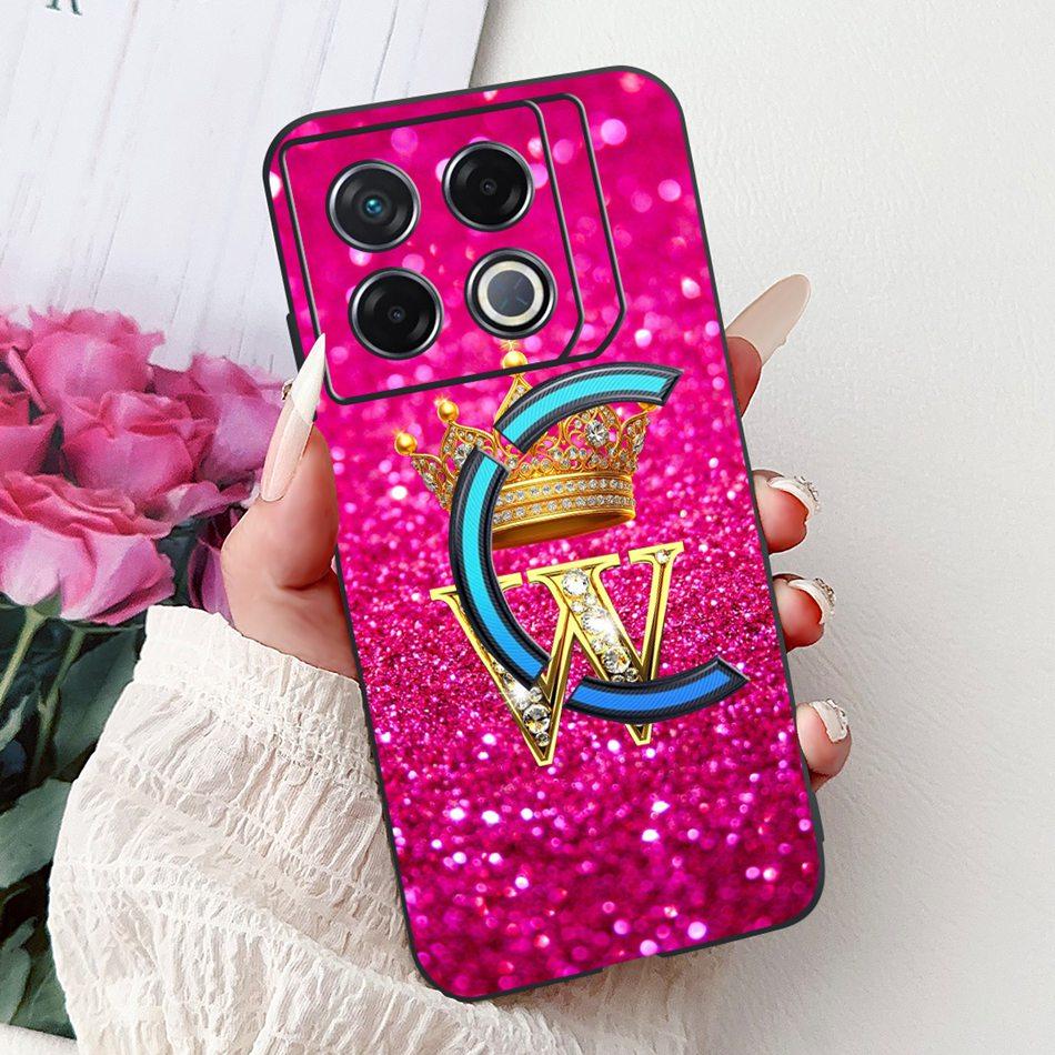 Для Infinix GT 20 Pro 2024 Новый модный чехол для телефона с короной и первой буквой Для Infinix GT20 Pro 5G X6871 Черный силиконовый мягкий чехол