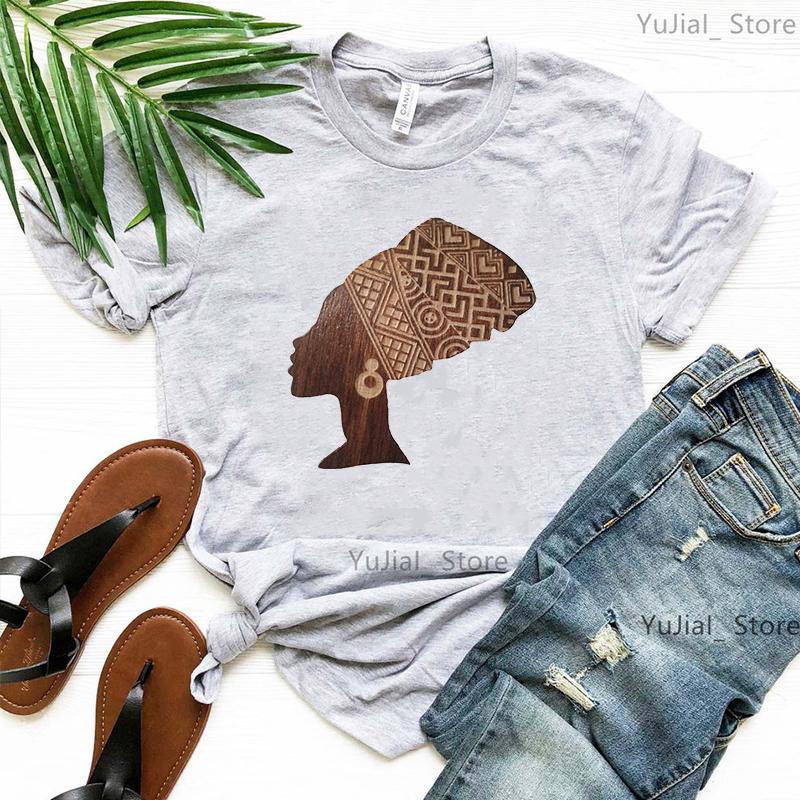 Винтажная черная женская футболка Pure African T Shirt Women Melanin Shirt Aesthetic Clothes Haut Femme Summer Tops White Female T-Shirt