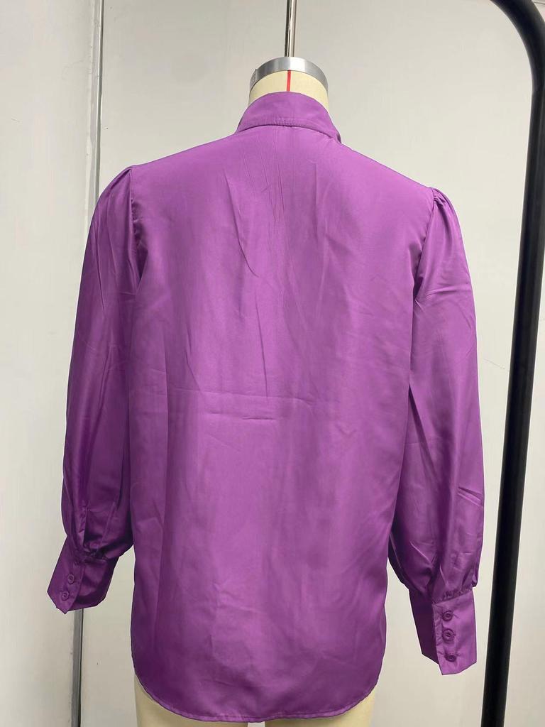 Однотонная свободная рубашка на пуговицах с плиссированными рукавами-фонариками